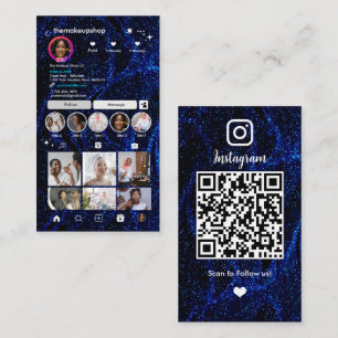 Schitterende Blauwe Glitter Instagram QR Code Soci Visitekaartje