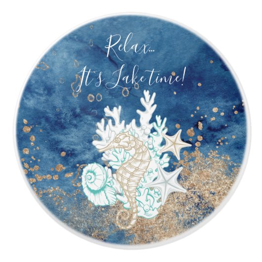 Schitterende blauwe zandkleurige aangepaste tekst  keramische knop (Voorkant)