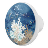 Schitterende blauwe zandkleurige aangepaste tekst  keramische knop (Rechts)