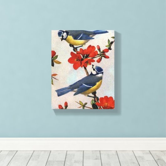 Schitterende Blauwvogels met schilderkunst Canvas Afdruk (Insitu (Houten vloer))