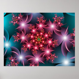 Schitterende Bloemen Spiraal Fractale Kunst Poster