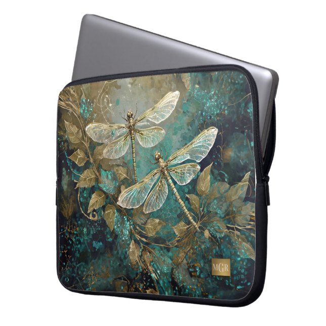 Schitterende Dansende Libellen, Ragfijne Vleugels Laptop Sleeve (Voorkant Links)
