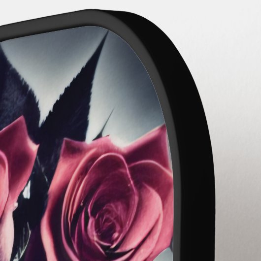 Schitterende Donkere en gotische Roos schedel Pickleball Paddle (Links Detail)