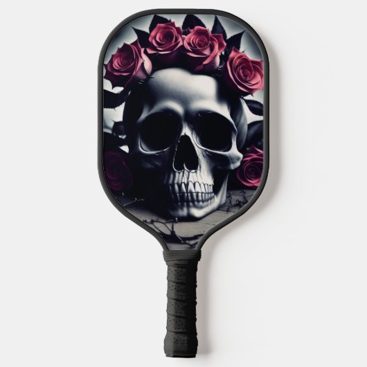 Schitterende Donkere en gotische Roos schedel Pickleball Paddle (Achterkant)