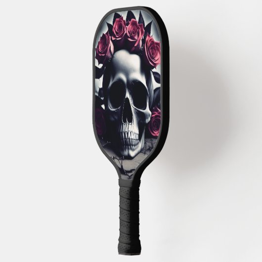 Schitterende Donkere en gotische Roos schedel Pickleball Paddle (Links)