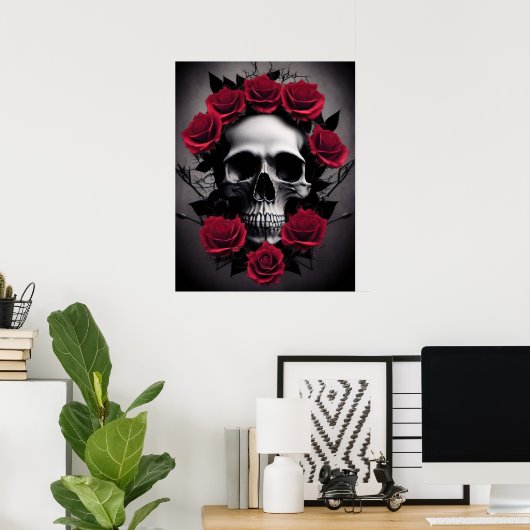 Schitterende Donkere en Gotische Rozen Skull Sigil Poster (Thuiskantoor)