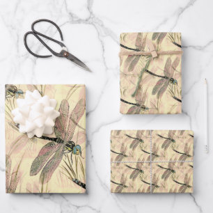 Schitterende dragonfly-patroonplaat inpakpapier vel