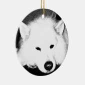 Schitterende drijfmest Witte hond Keramisch Ornament (Rechts)