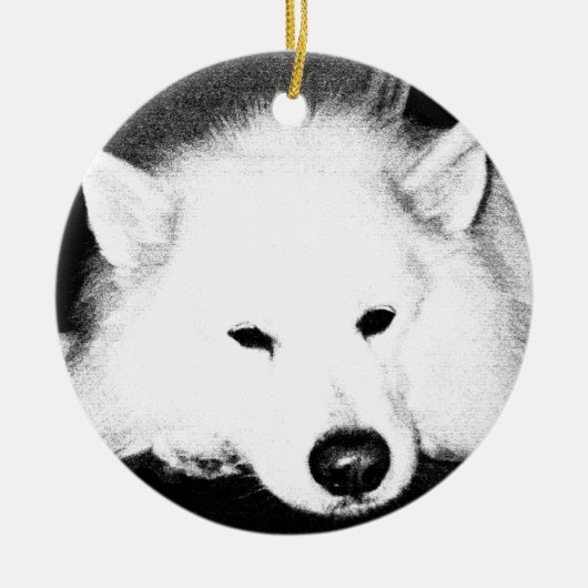 Schitterende drijfmest Witte hond Keramisch Ornament (Voorkant)