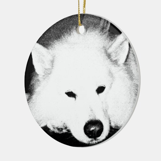Schitterende drijfmest Witte hond Keramisch Ornament (Links)