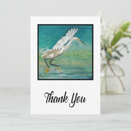 Schitterende Egret Coastal Beach Painted Art Bedankkaart (Staand voorkant)