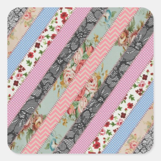 Schitterende elegant textiel patronen naaien vierkante sticker (Voorkant)