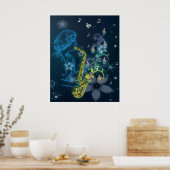 Schitterende en coole reuzenblauwe dame die muziek poster (Keuken)