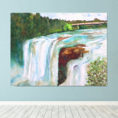 Schitterende handbediende Waterverf Waterval Canvas Afdruk (Insitu (Houten vloer))