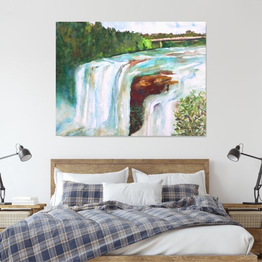 Schitterende handbediende Waterverf Waterval Canvas Afdruk (Insitu (Slaapkamer))