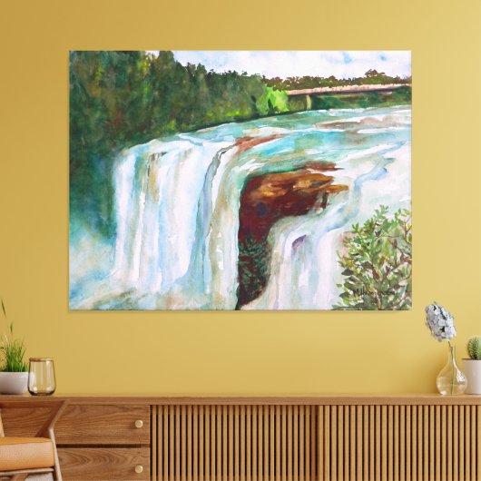 Schitterende handbediende Waterverf Waterval Canvas Afdruk (Insitu (Woonkamer))