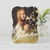 Schitterende Handschrift Script Goud Ombre Foto Feestdagenkaart (Staand voorkant)