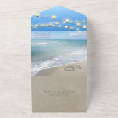 Schitterende harten in het zand strand huwelijksli all in one uitnodiging (Buitenkant)