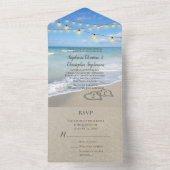 Schitterende harten in het zand strand huwelijksli all in one uitnodiging (Binnen)