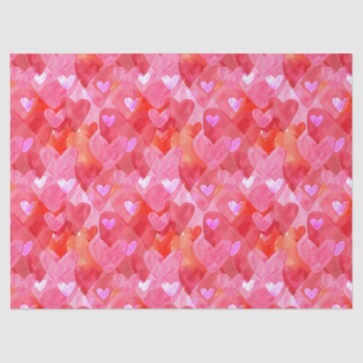 Schitterende harten in roze, rood en Oranje Tissuepapier (Voorkant)