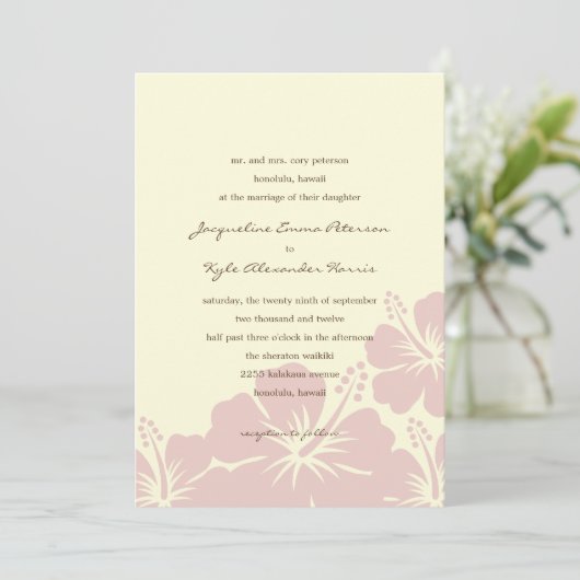 Schitterende Hibiscus Wedding Invitations (roze) Kaart (Staand voorkant)