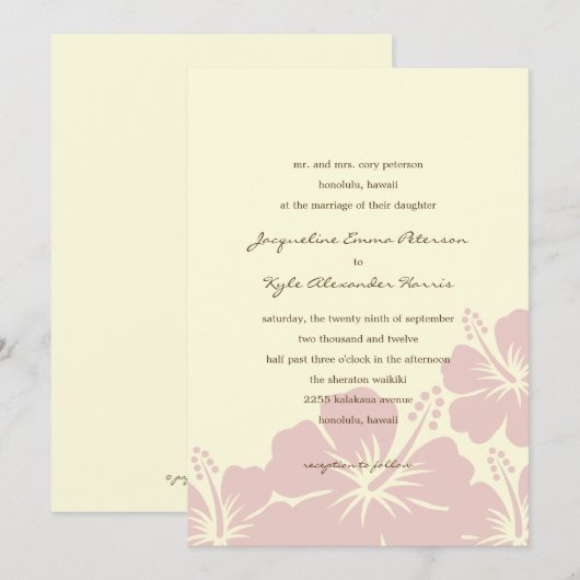 Schitterende Hibiscus Wedding Invitations (roze) Kaart (Voorkant / Achterkant)