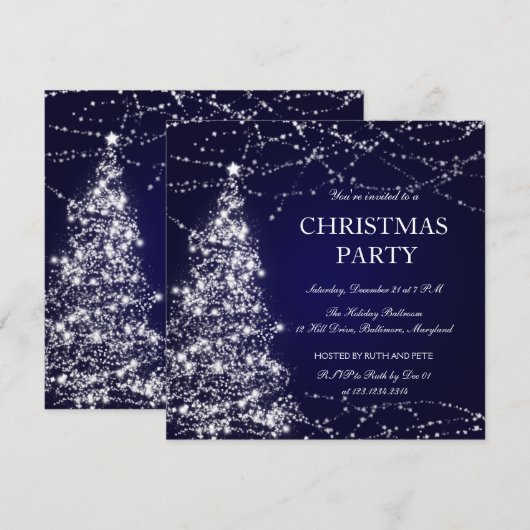 Schitterende kerstboomschilden in blauw kaart (Voorkant / Achterkant)