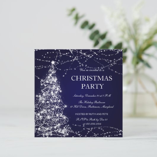 Schitterende kerstboomschilden in blauw kaart (Staand voorkant)