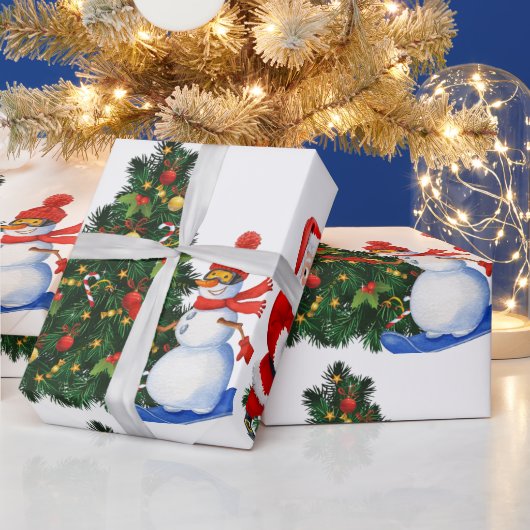 Schitterende kerstkerstman en Snowman-patroon Cadeaupapier (Feestdagen)
