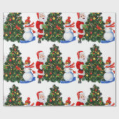 Schitterende kerstkerstman en Snowman-patroon Cadeaupapier (Vlak)