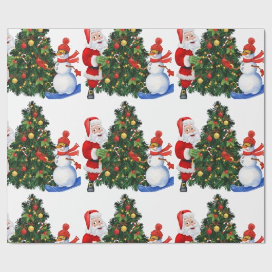 Schitterende kerstkerstman en Snowman-patroon Cadeaupapier (Vlak)