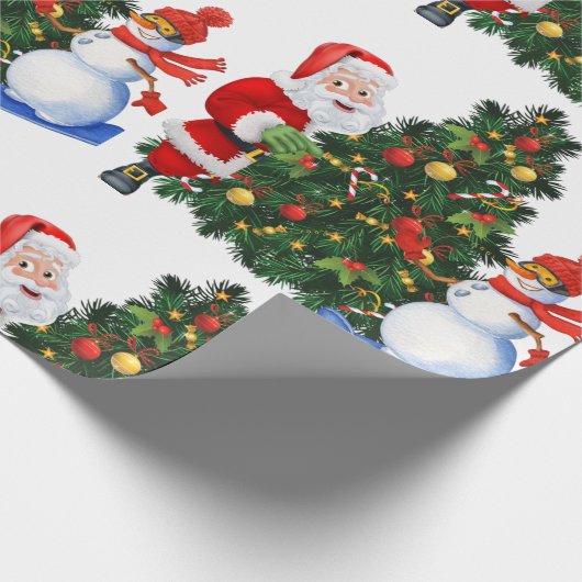 Schitterende kerstkerstman en Snowman-patroon Cadeaupapier (Hoek)