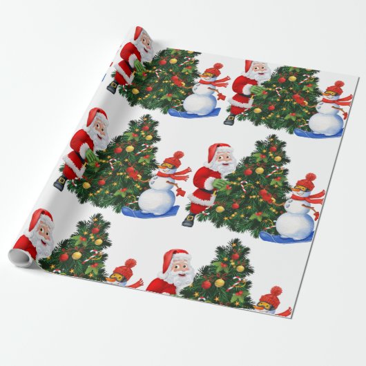 Schitterende kerstkerstman en Snowman-patroon Cadeaupapier (Uitgerold)
