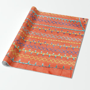 Schitterende, kleurrijke, geborduurde, hippiepaste cadeaupapier