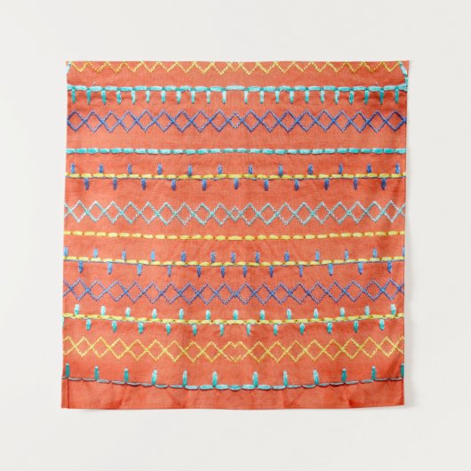 Schitterende, kleurrijke, geborduurde, hippiepaste wandkleed (Voorkant)