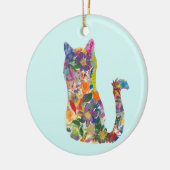 Schitterende, met de hand getrokken bloem kat keramisch ornament (Links)