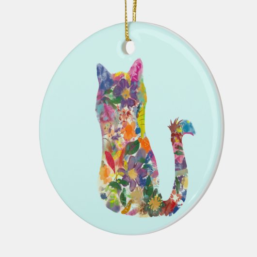 Schitterende, met de hand getrokken bloem kat keramisch ornament (Links)