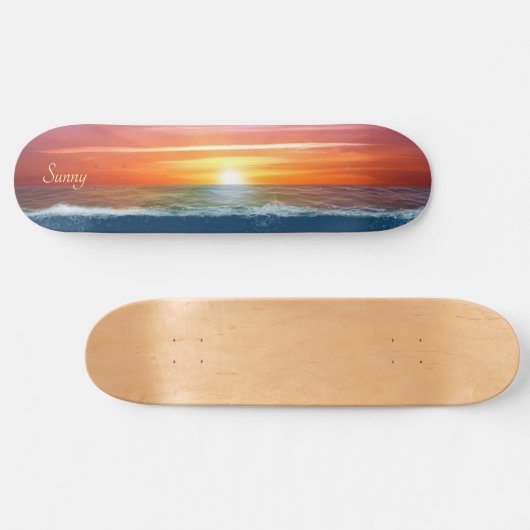 Schitterende oceaanzonsopgang en kalligrafie persoonlijk skateboard (Horizontaal)