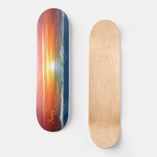 Schitterende oceaanzonsopgang en kalligrafie persoonlijk skateboard (Voorkant)