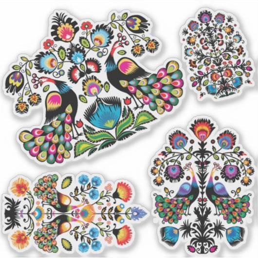 Schitterende poolse folklore Wycinanki set Sticker (Voorkant)