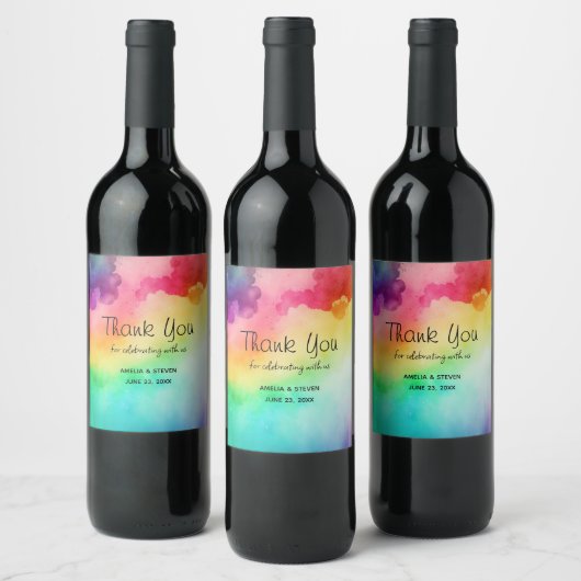 Schitterende regenboogkleuren Abstract design Hart Wijn Etiket (Flessen)