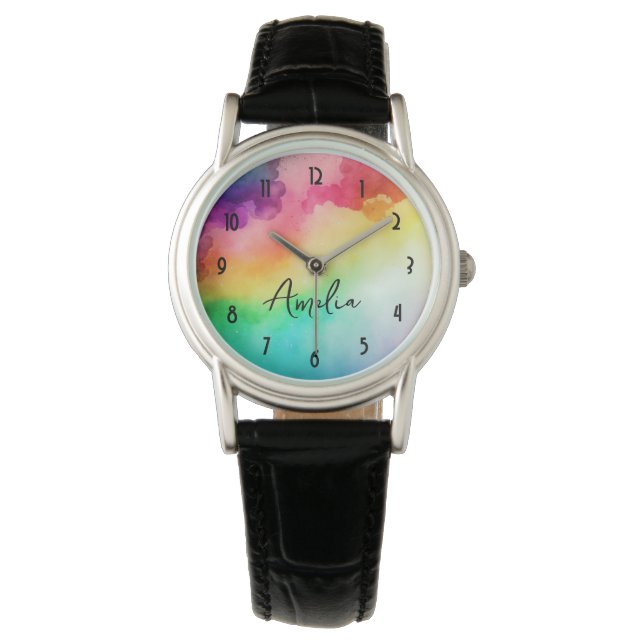 Schitterende regenboogkleuren Abstract ontwerp Horloge (Voorkant)