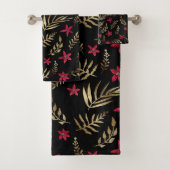 Schitterende rode bloemen gouden glanzende bladere bad handdoek (Insitu)