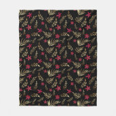 Schitterende rode bloemen gouden glanzende bladere fleece deken (Voorkant)