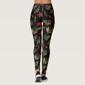 Schitterende rode bloemen gouden glanzende bladere leggings (Achterkant)