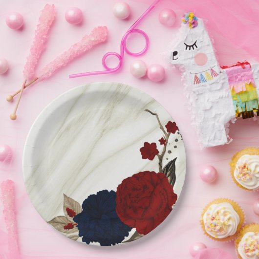 Schitterende rode en zeemijlbloemen botanisch papieren bordje (Feest)