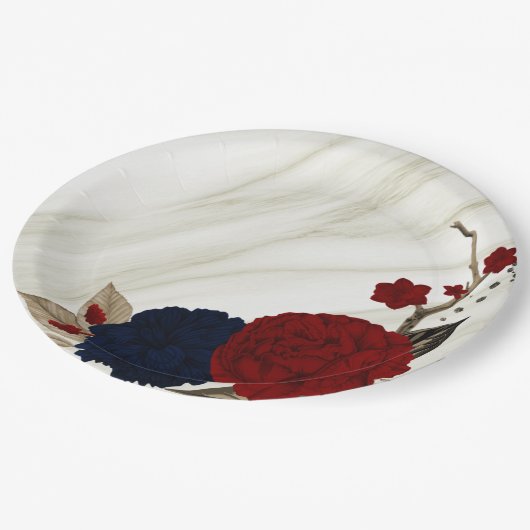 Schitterende rode en zeemijlbloemen botanisch papieren bordje (Gekanteld)