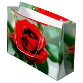 Schitterende rode roos met druppels in de ochtend groot cadeauzakje (Voorkant Gekanteld)