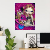Schitterende roze drakenfantasiekunst afdrukken poster (Thuiskantoor)