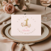 Schitterende Roze Gouden Kroon Prinses 1e Verjaard Bedankkaart